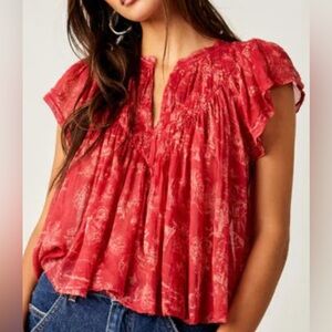 FREE PEOPLE printed padma top in raspberry
